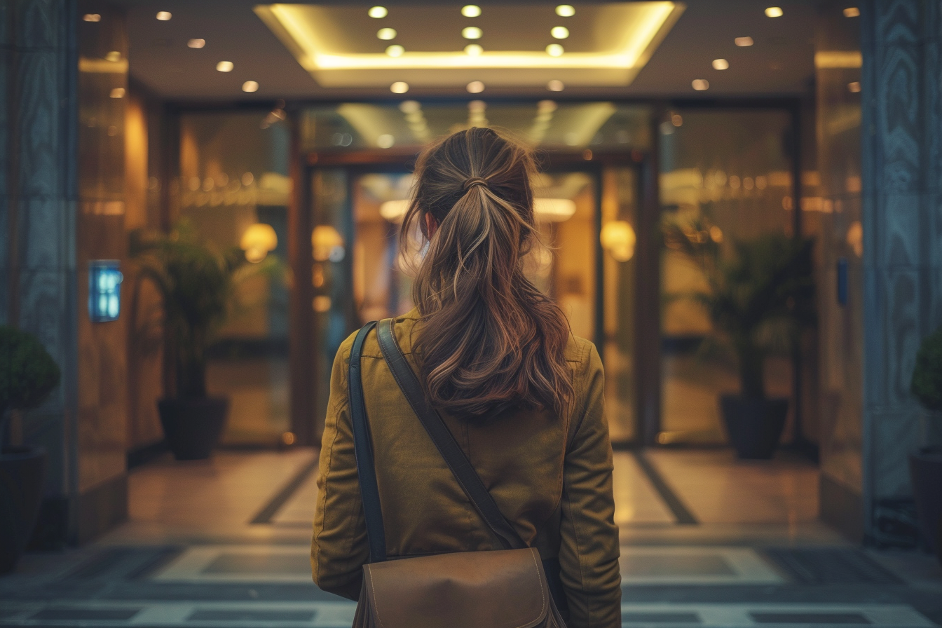 Une femme qui entre dans un bâtiment | Source : Midjourney