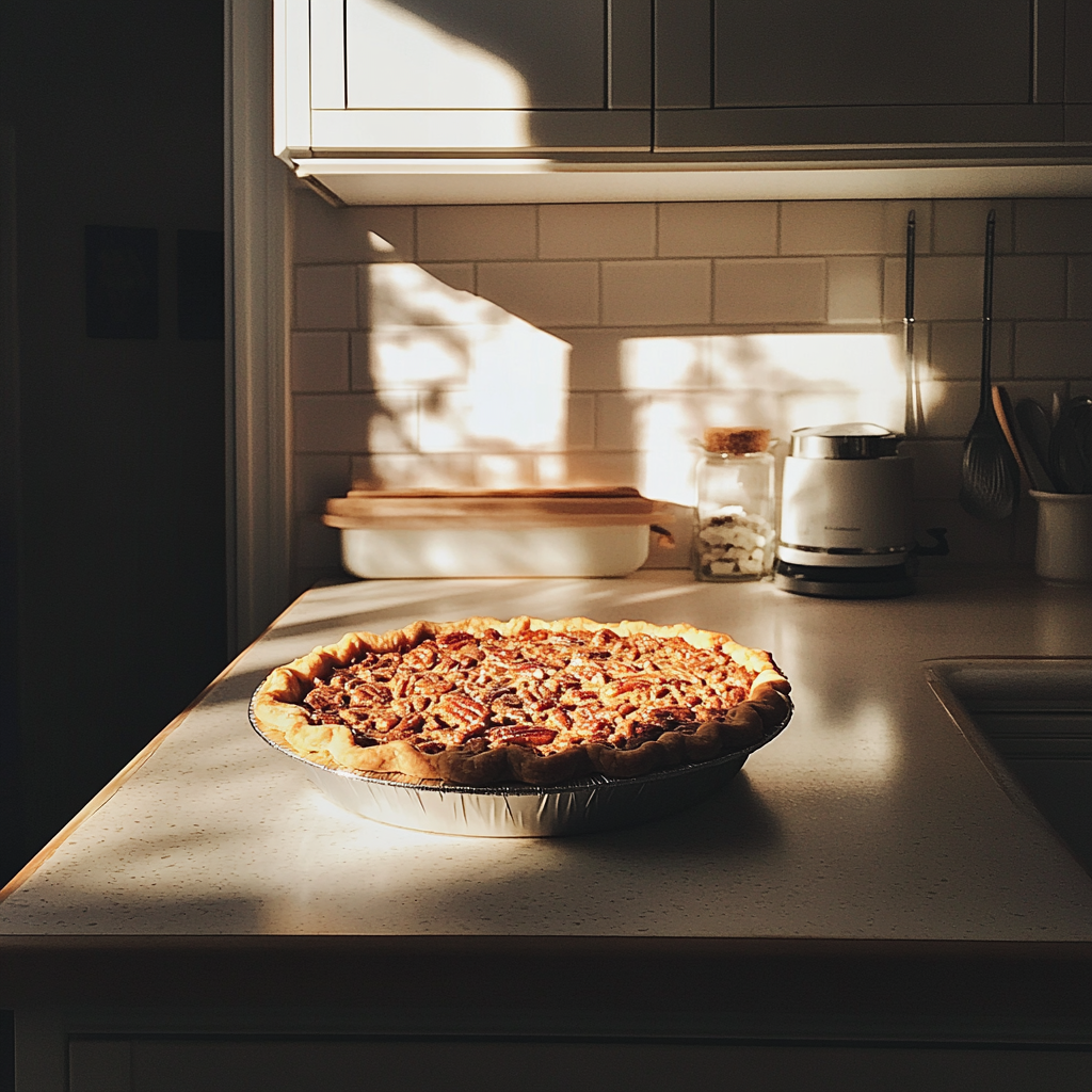 Une tarte aux noix de pécan sur un comptoir | Source : Midjourney