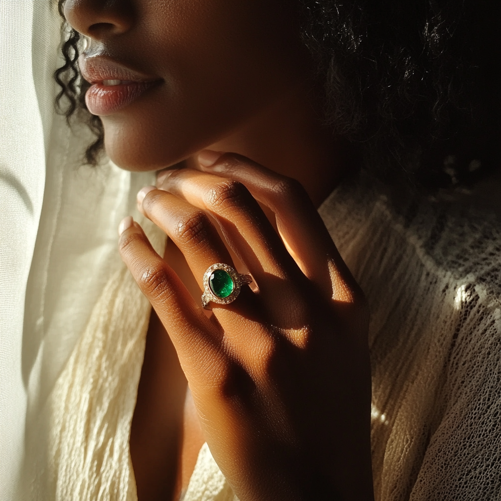 An engagement ring on a woman's hand | Source: Midjourney