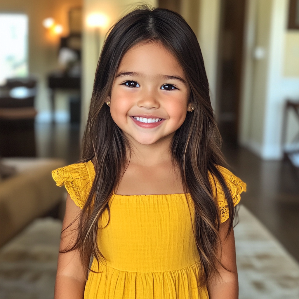Une petite fille souriante portant une robe jaune | Source : Midjourney