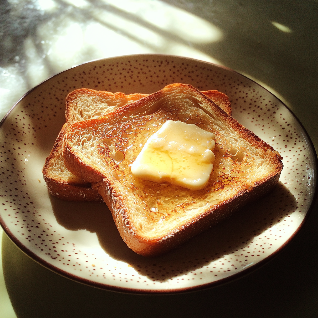 Des tartines beurrées sur une assiette | Source : Midjourney