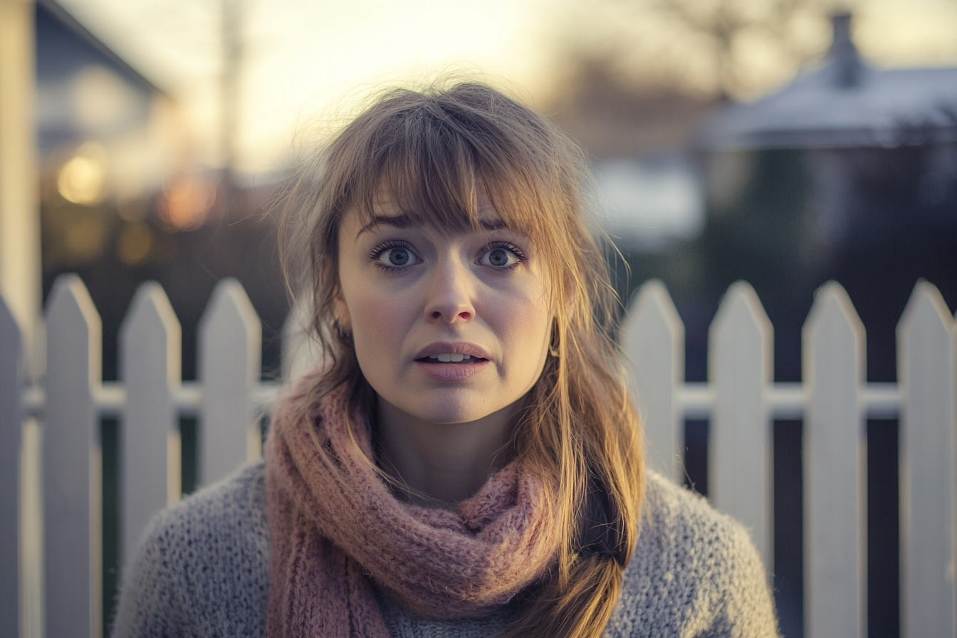 Une femme choquée près d'une clôture | Source : Midjourney