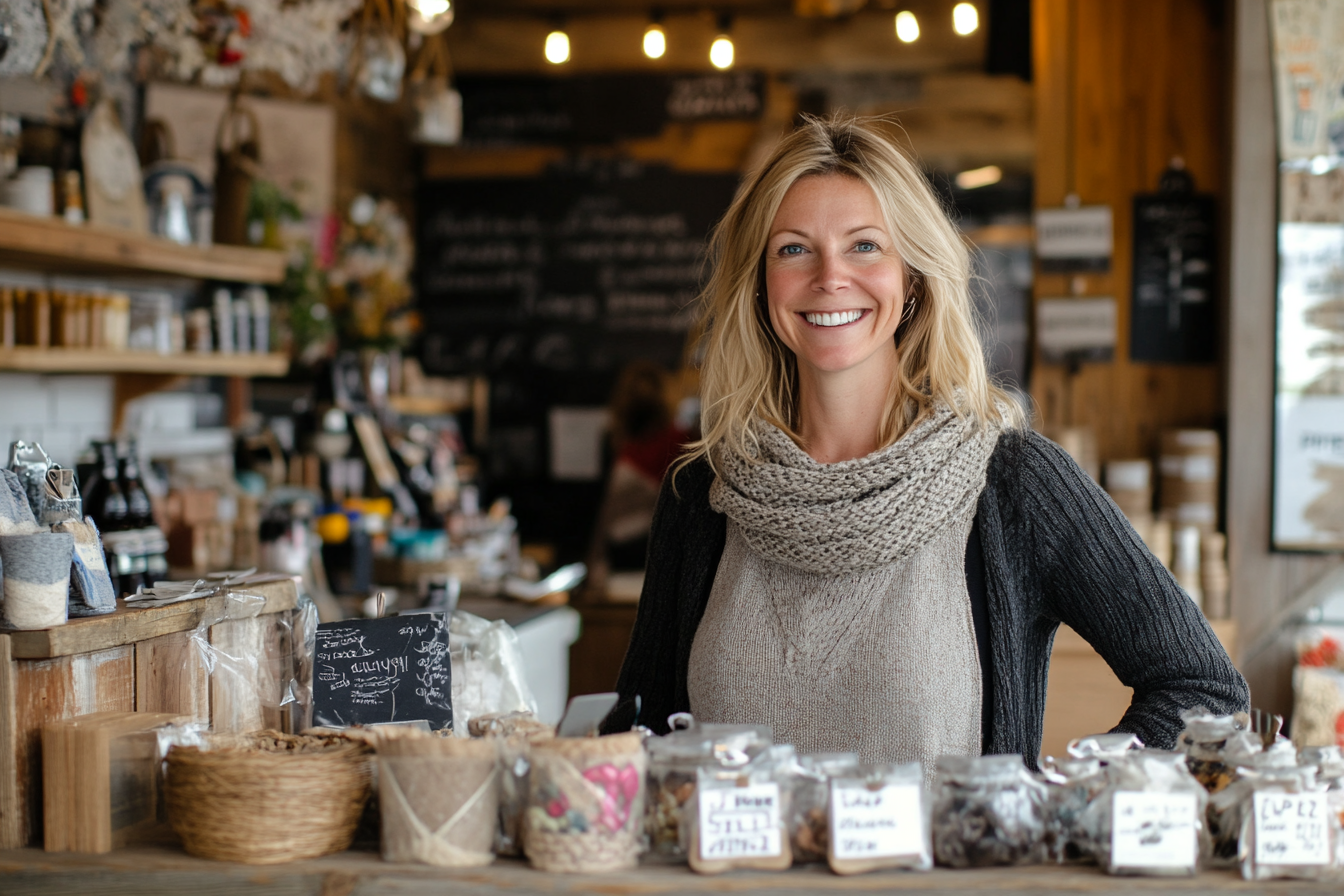 Une femme derrière le comptoir d'un petit magasin | Source : Midjourney