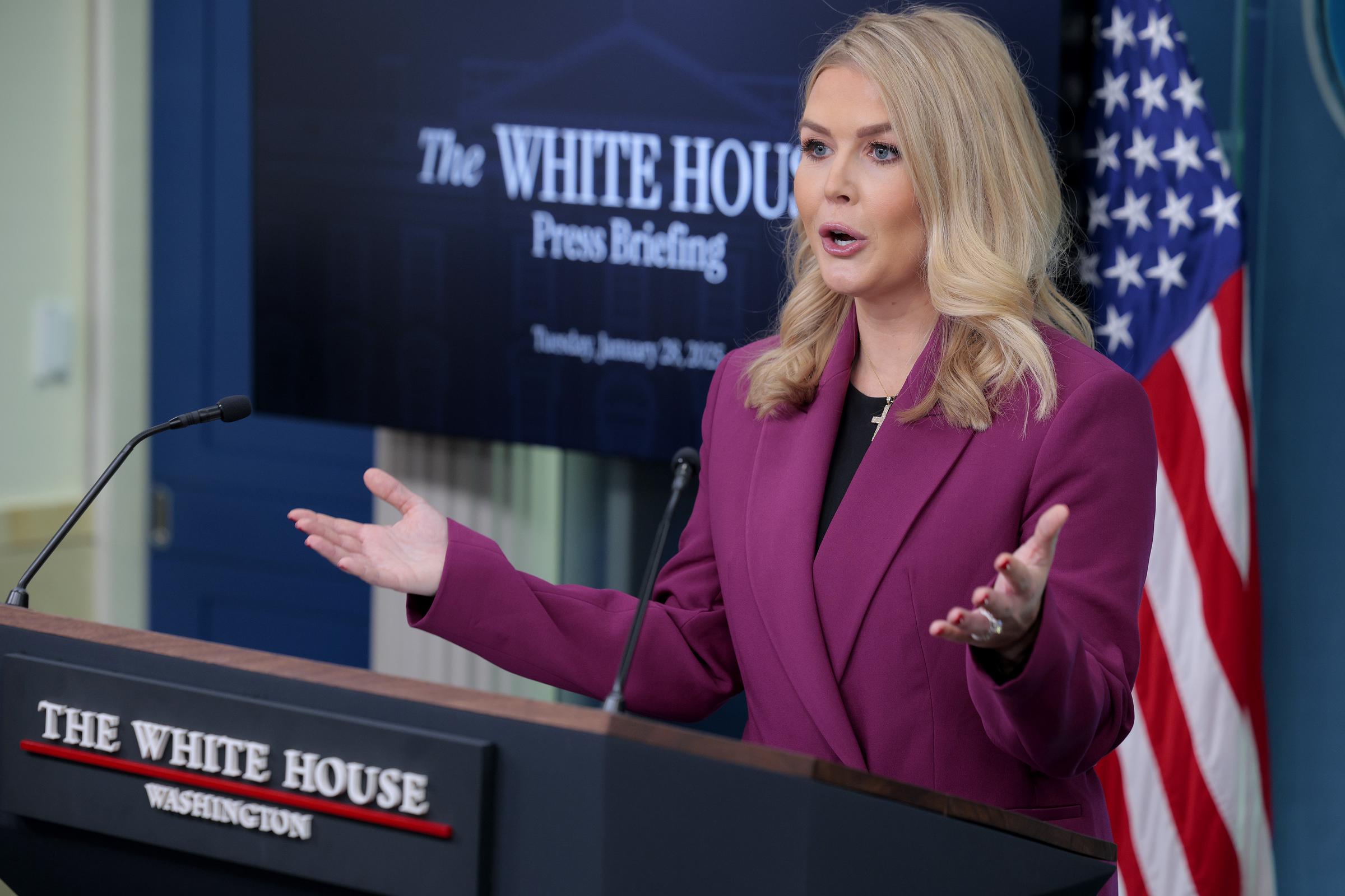 Karoline Leavitt donne un briefing à la presse. | Source : Getty Images