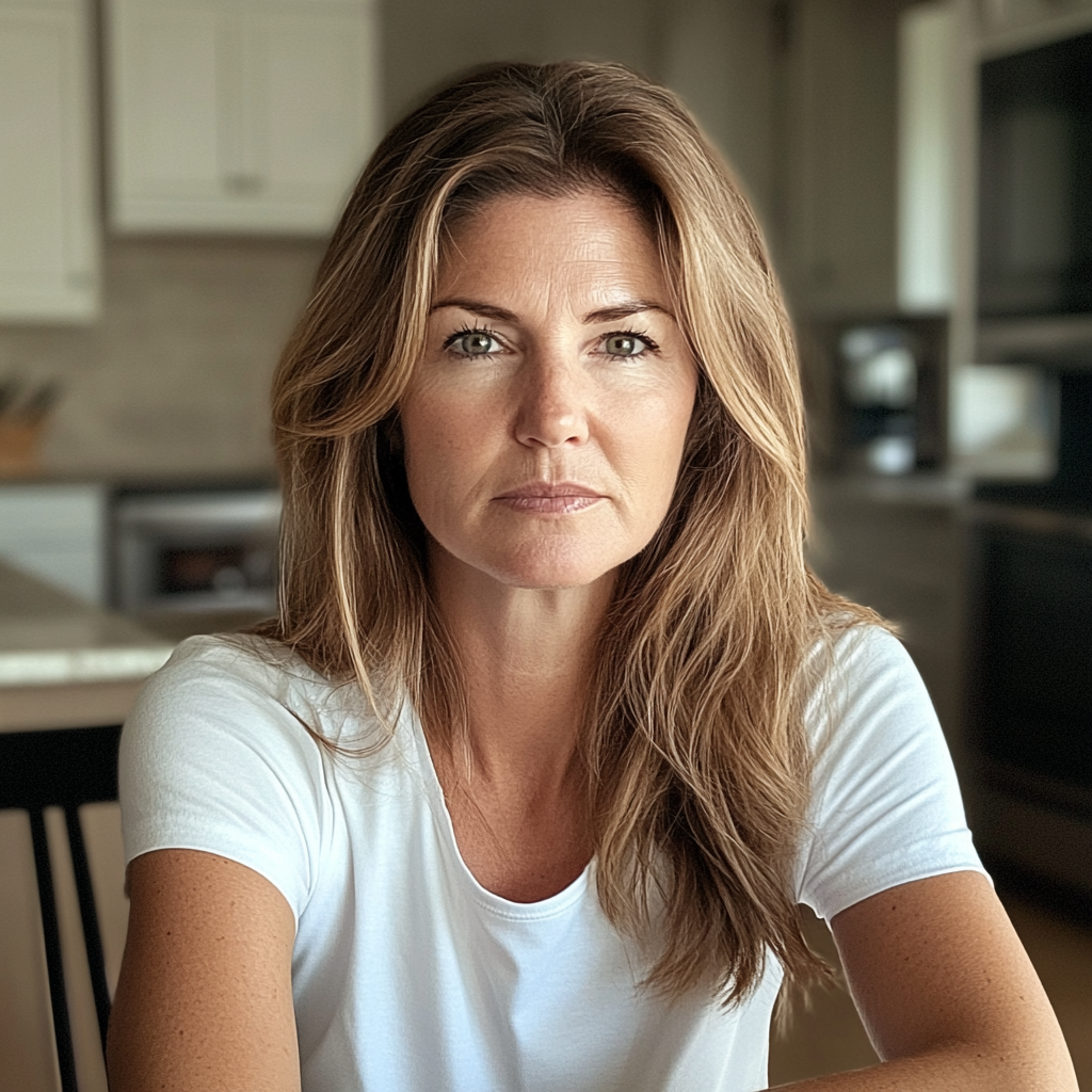 Une femme assise à une table de cuisine | Source : Midjourney