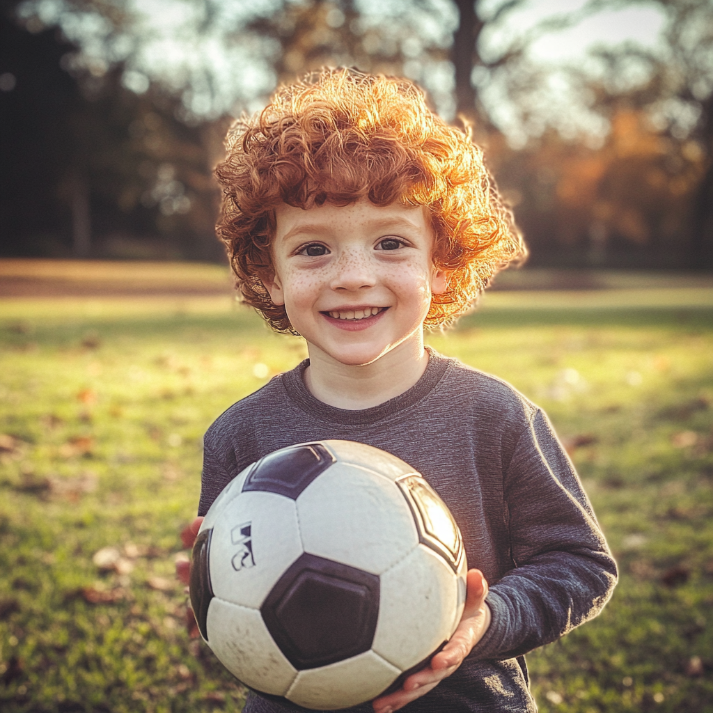 Un petit garçon tenant un ballon de foot | Source : Midjourney