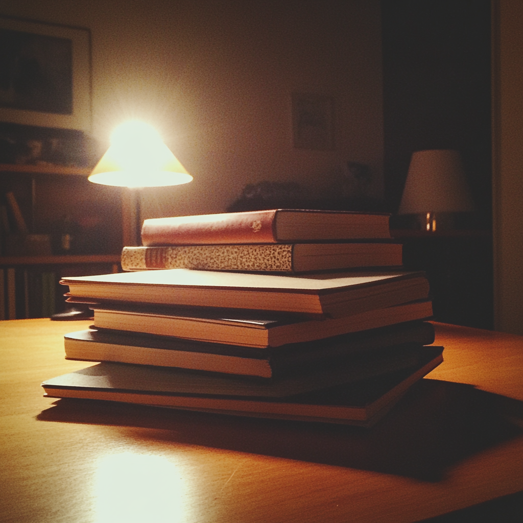 Une pile de livres sur une table | Source : Midjourney