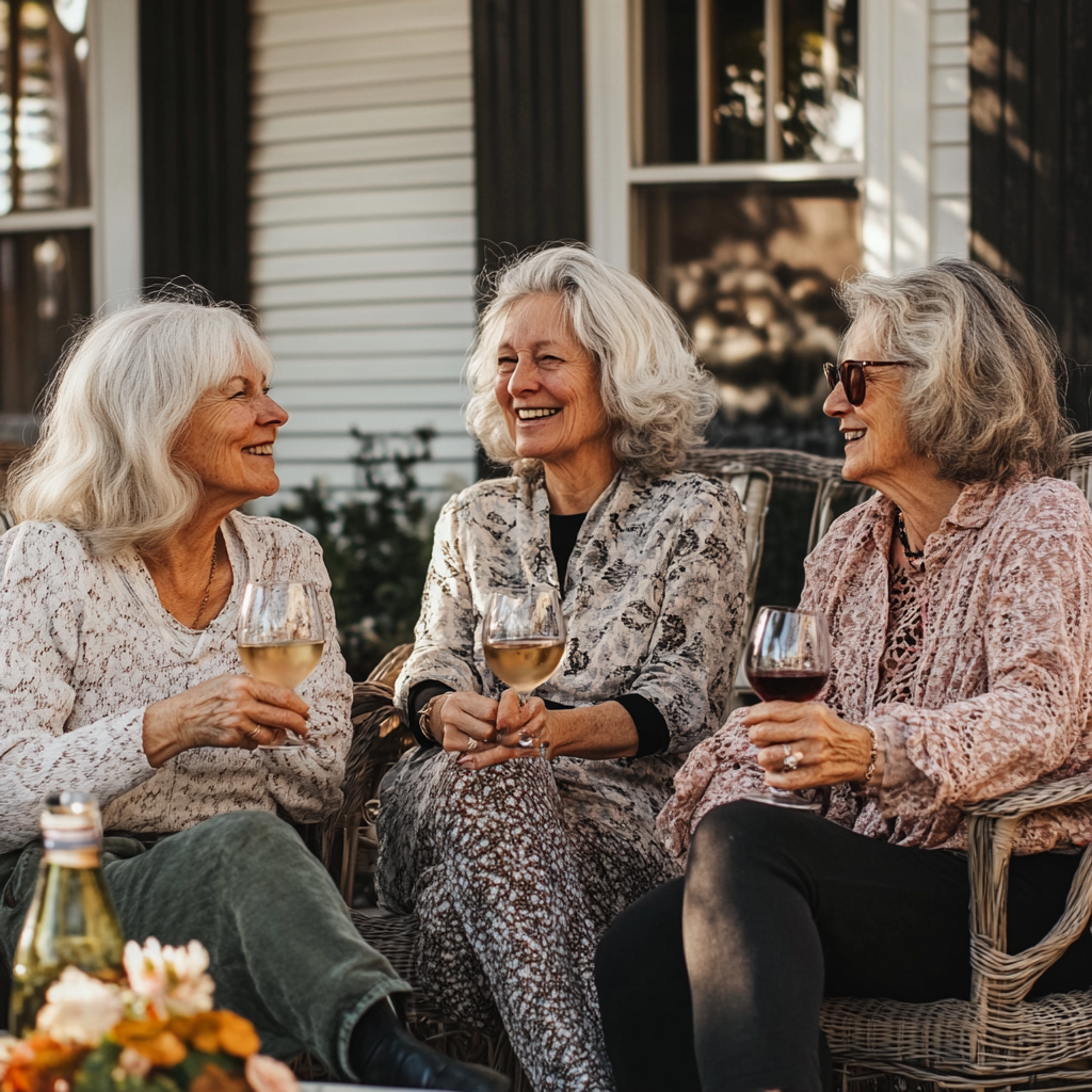 Un groupe de femmes assises dehors en train de boire du vin | Source : Midjourney