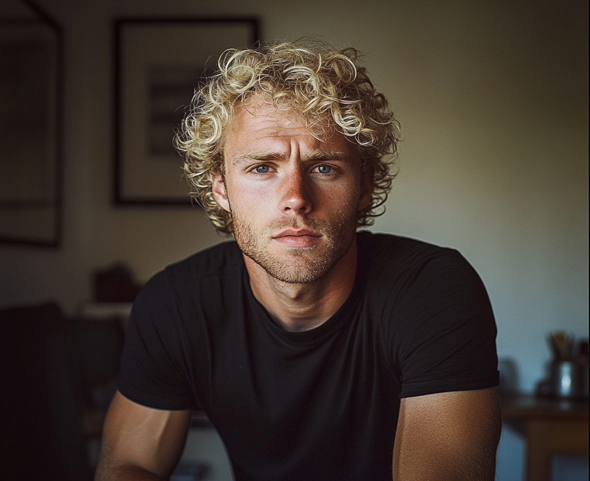 Un homme fronçant les sourcils et portant un T-shirt noir | Source : Midjourney