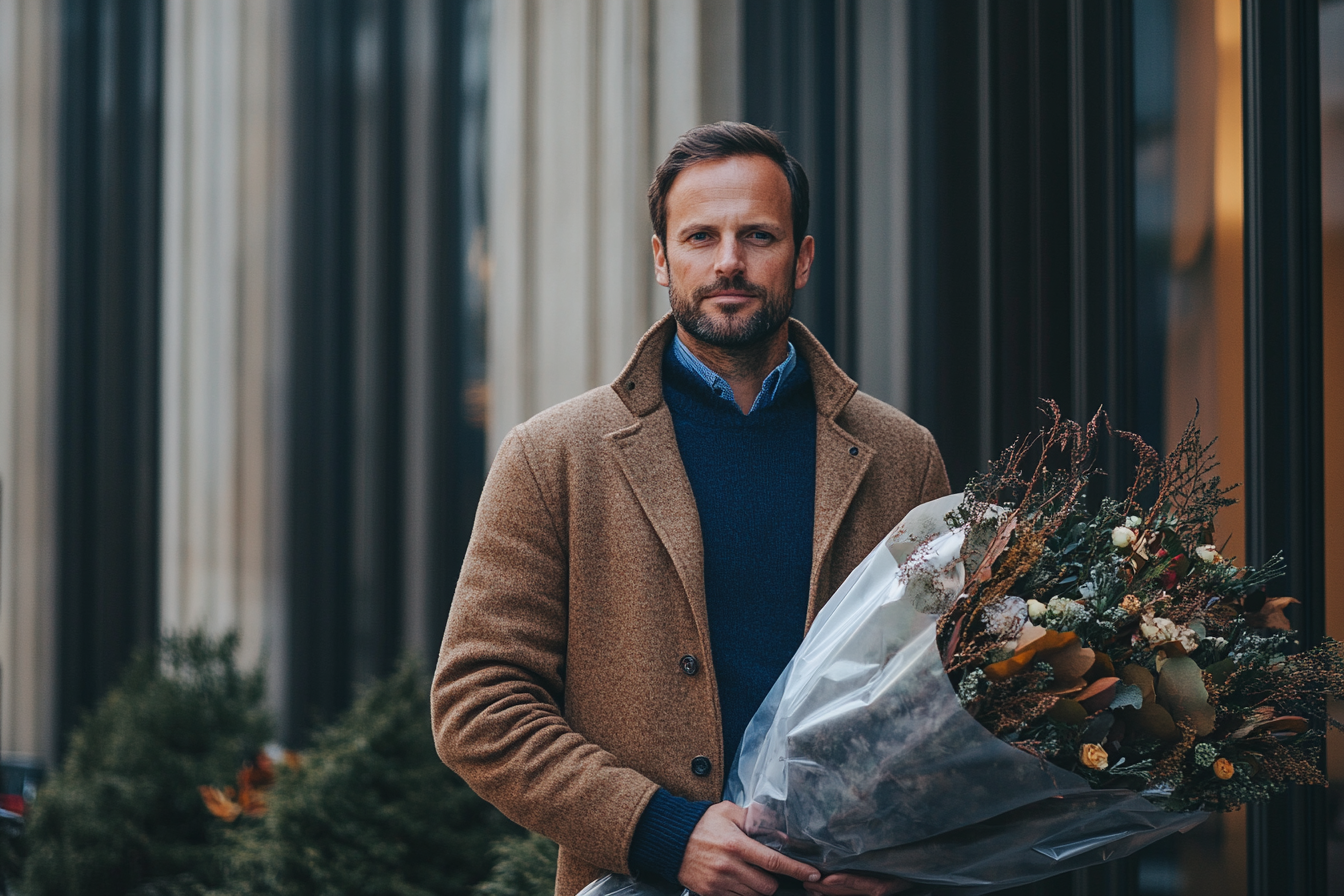 Un homme tenant un bouquet | Source : Midjourney