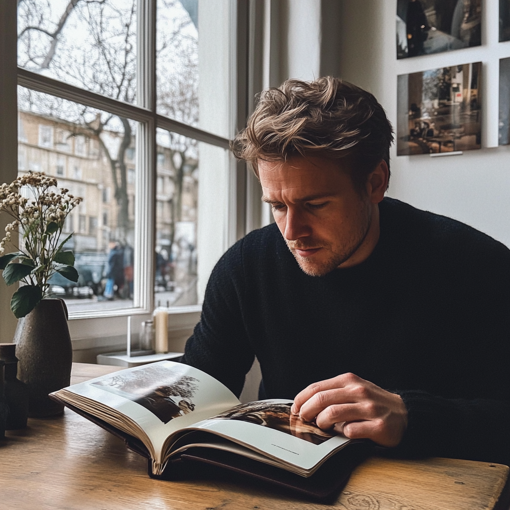 Un homme regardant un album | Source : Midjourney