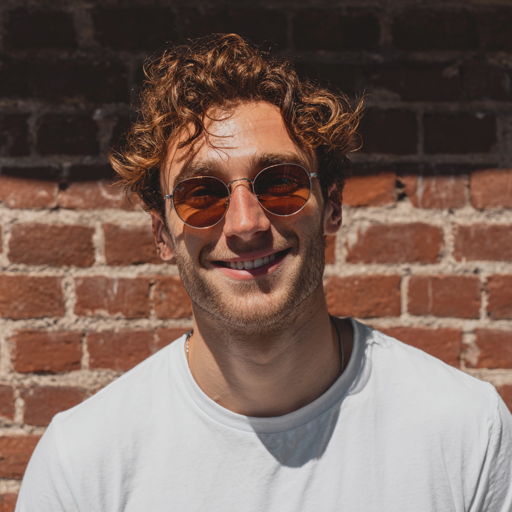 Un homme souriant portant une paire de lunettes de soleil | Source : Midjourney