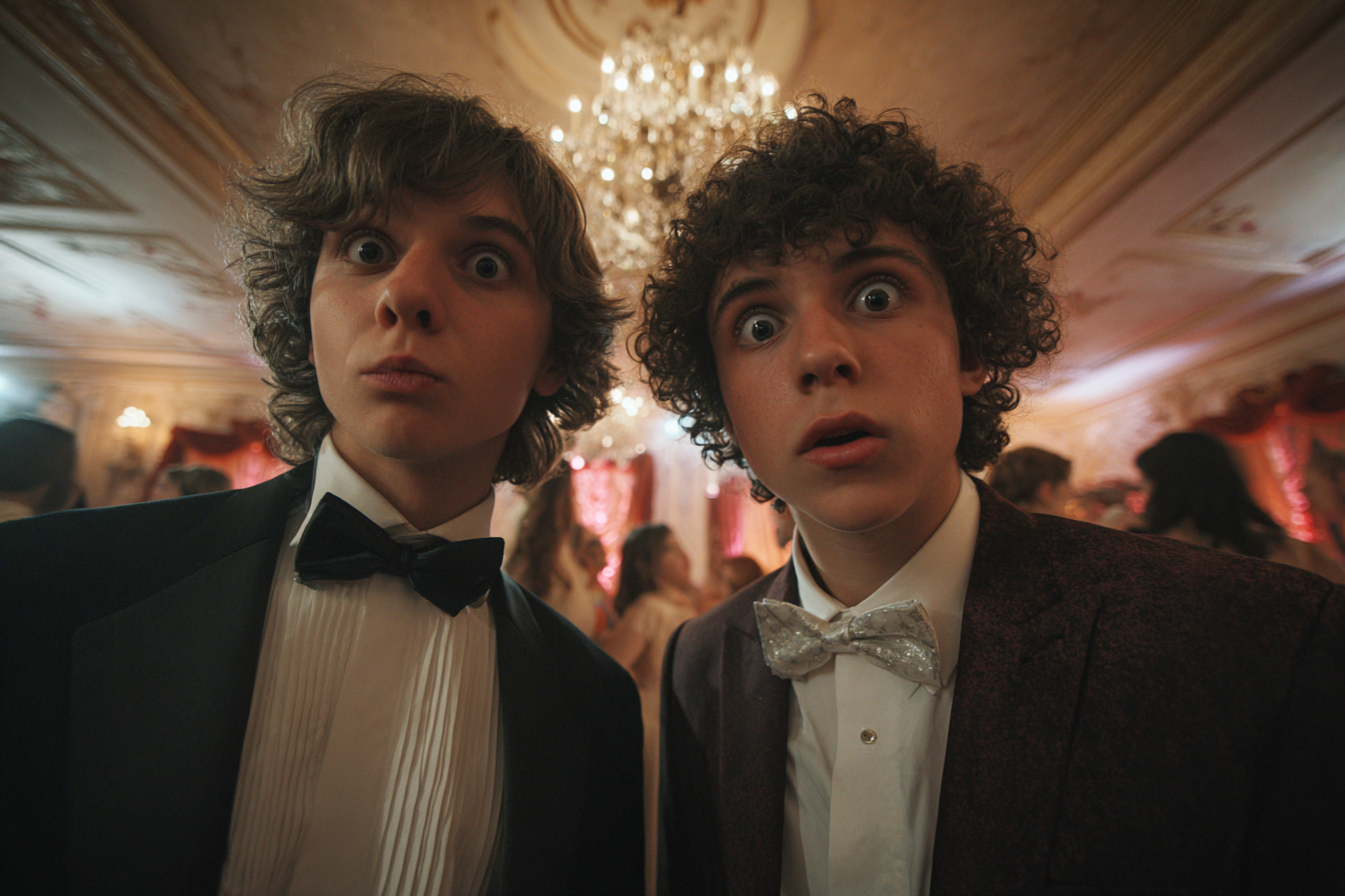 Deux garçons qui regardent avec de grands yeux | Source : Midjourney