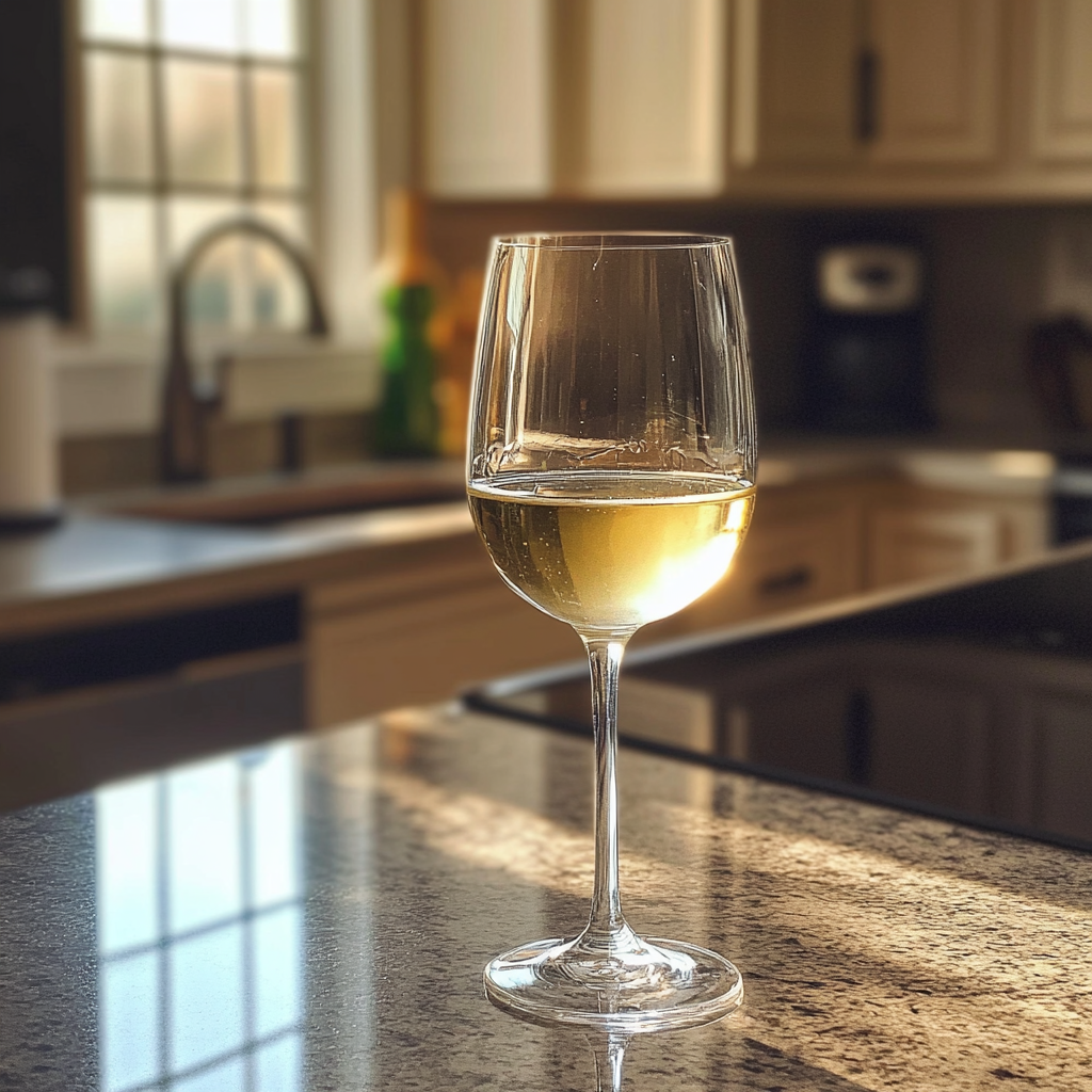 Un verre de vin sur un comptoir de cuisine | Source : Midjourney