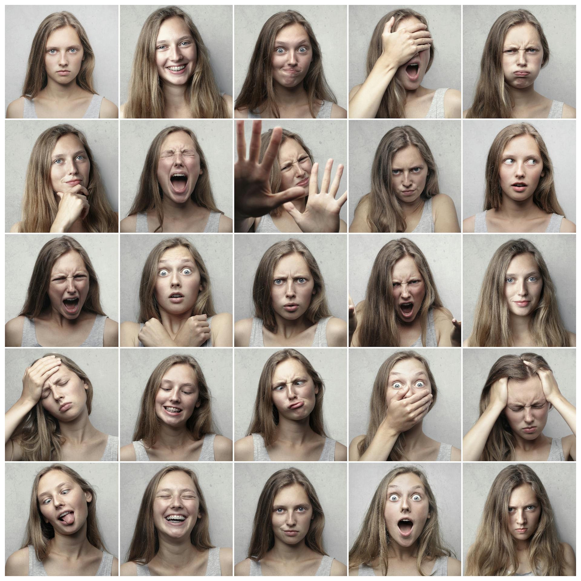 Collage d'une femme montrant différentes expressions faciales | Source: Pexels