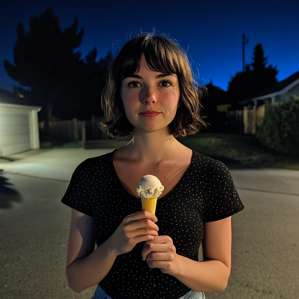 Une femme mangeant une glace | Source : Midjourney