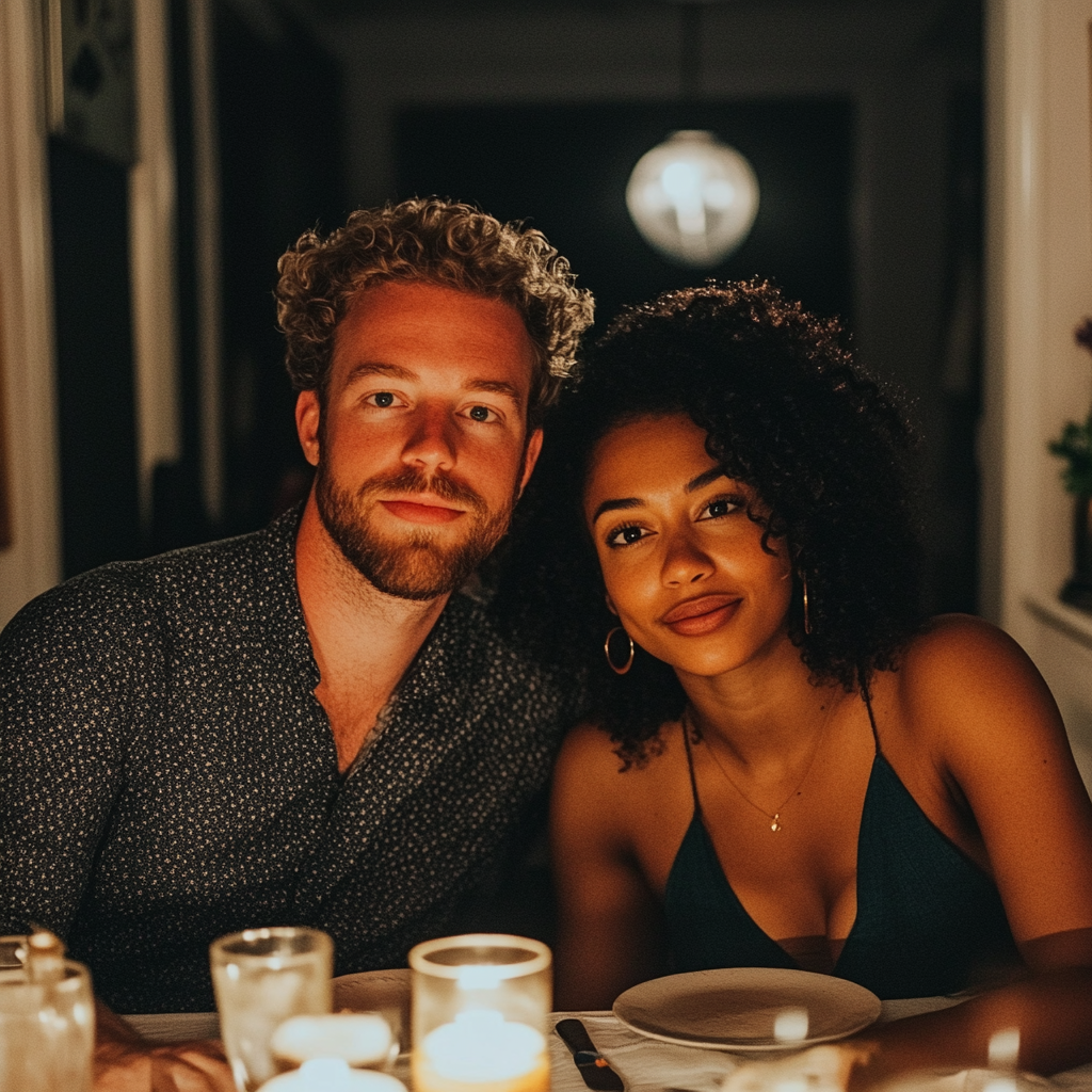 Un couple assis à une table de dîner | Source : Midjourney