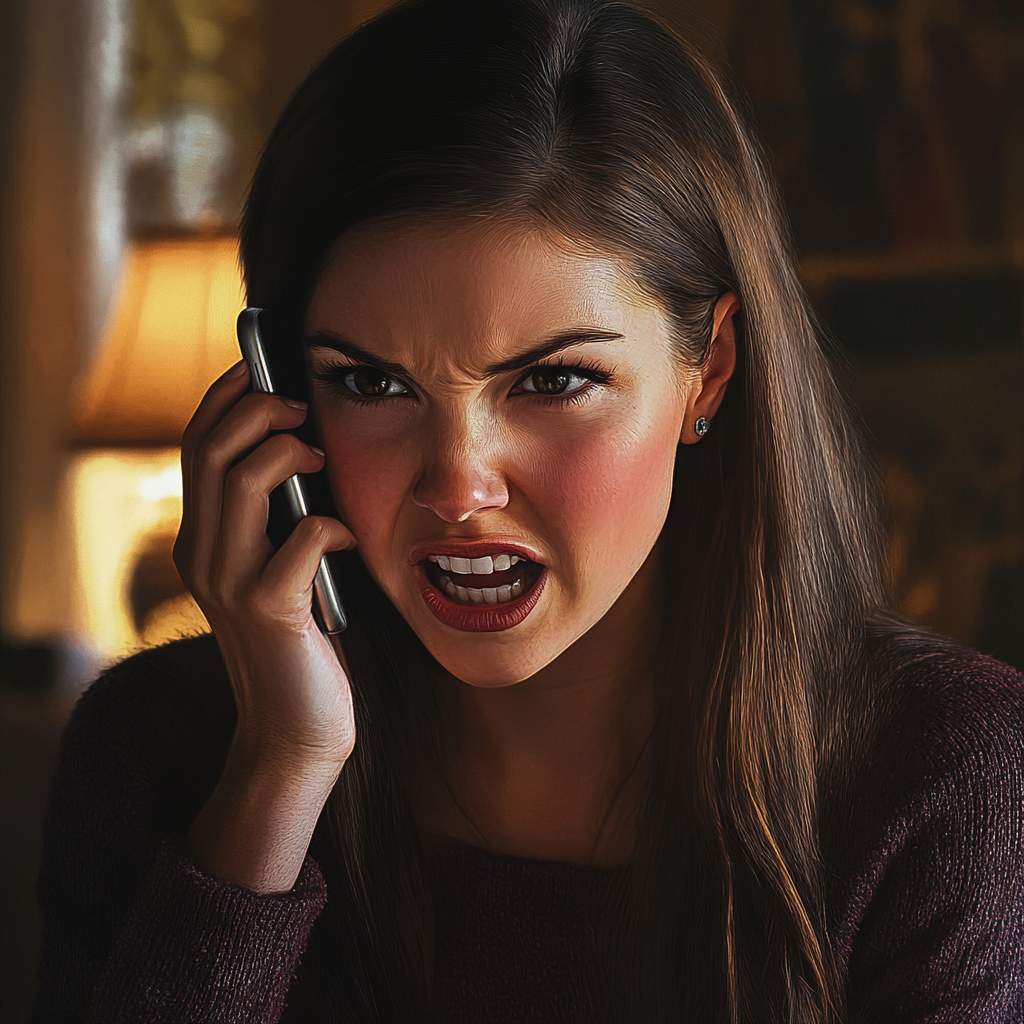 Une femme en colère qui parle au téléphone | Source : Midjourney