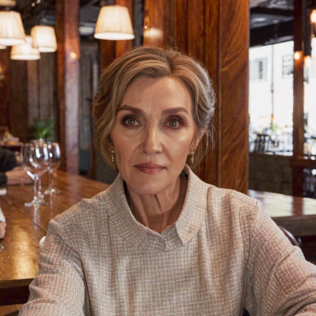 Une femme âgée à la table d'un restaurant, souriant avec satisfaction | Source : Pexels