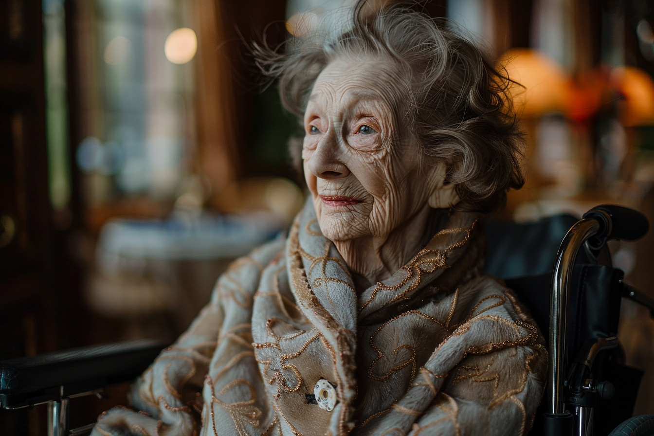 Une femme âgée en fauteuil roulant | Source : Midjourney