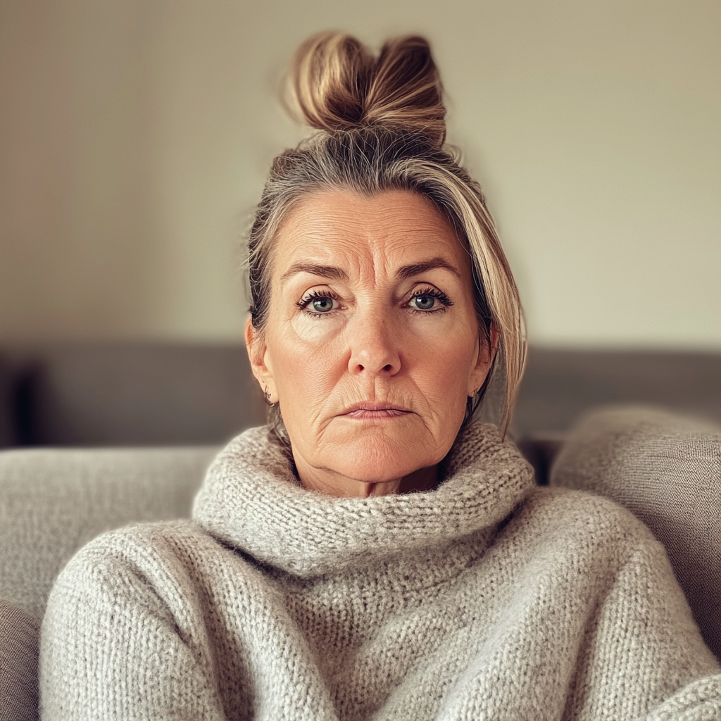 Une femme âgée assise sur un canapé | Source : Midjourney