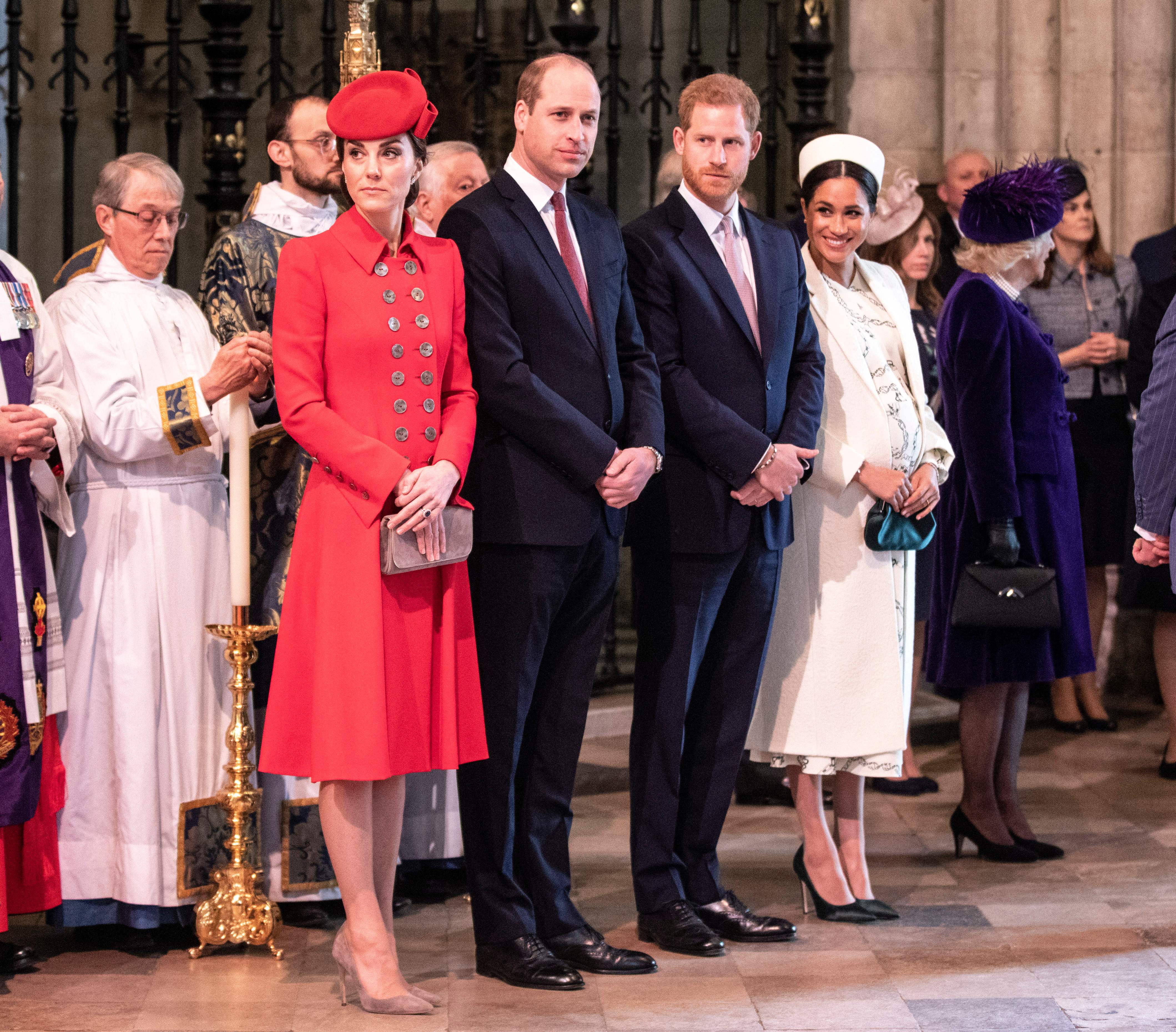 Kate Middleton, le prince William, le prince Harry et Meghan Markle assistent à la cérémonie du Jour du Commonwealth, le 11 mars 2019, à Londres, en Angleterre. | Source : Getty Images