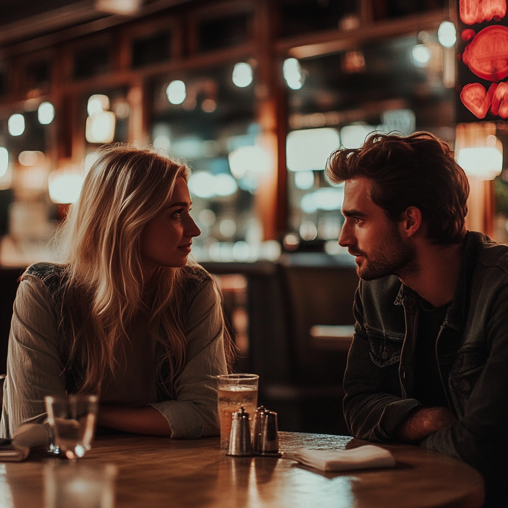 Un homme parle à sa petite amie dans un restaurant | Source : Midjourney