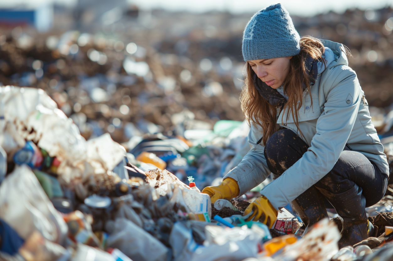 Une femme qui fouille dans les déchets d'une décharge | Source : MidJourney