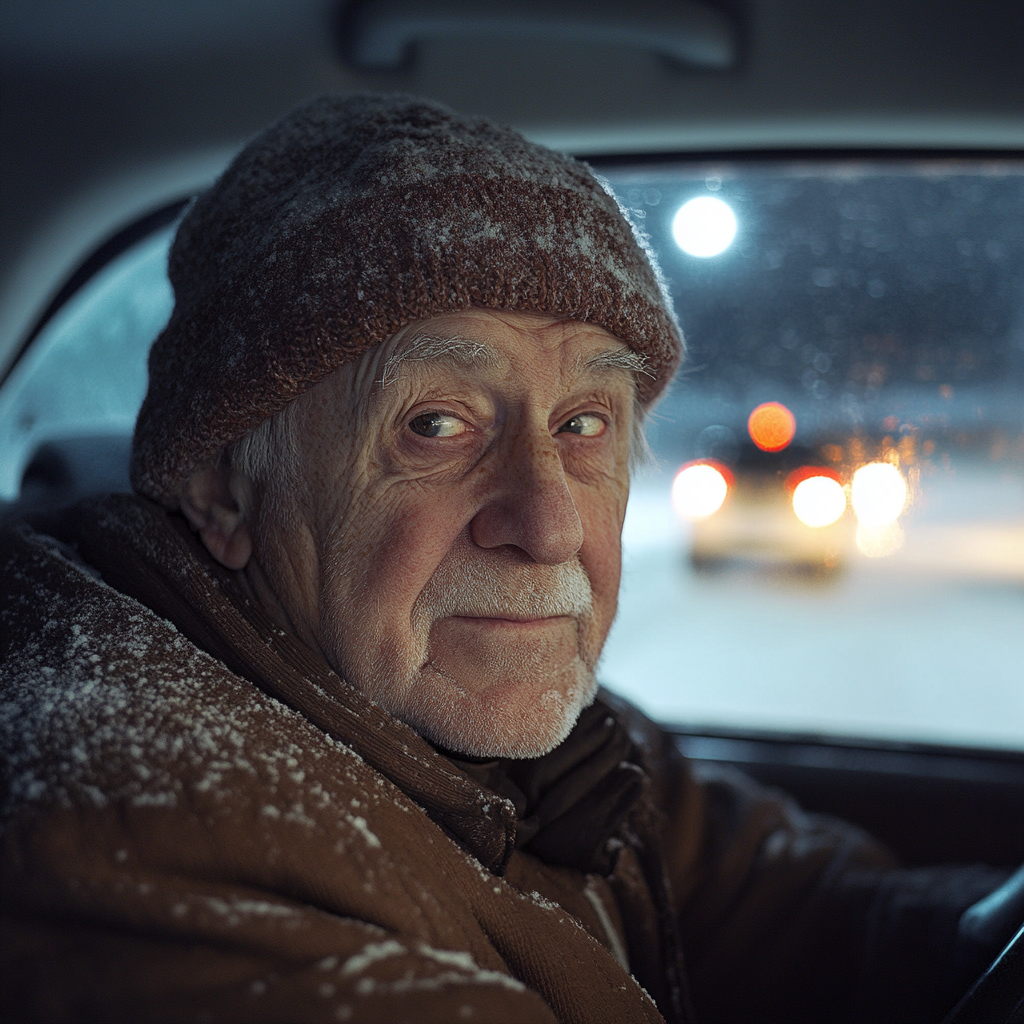 Un homme avec un faible sourire dans une voiture | Source : Midjourney