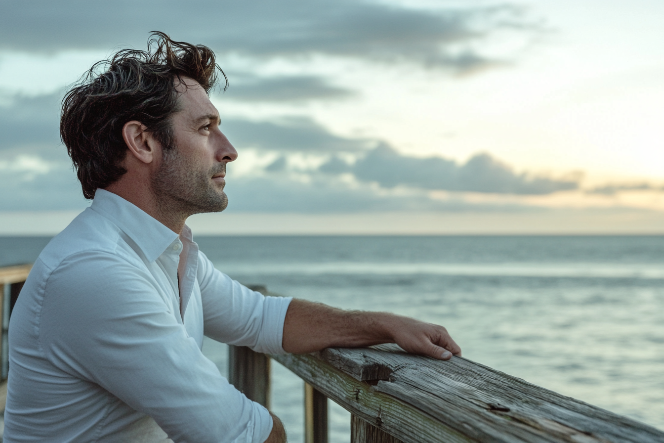 A man staring at the ocean | Source: Midjourney