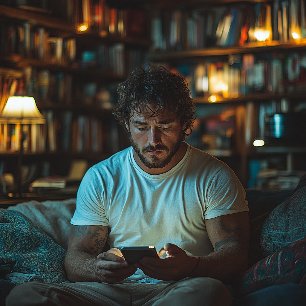 Un homme inquiet qui regarde son téléphone | Source : Midjourney