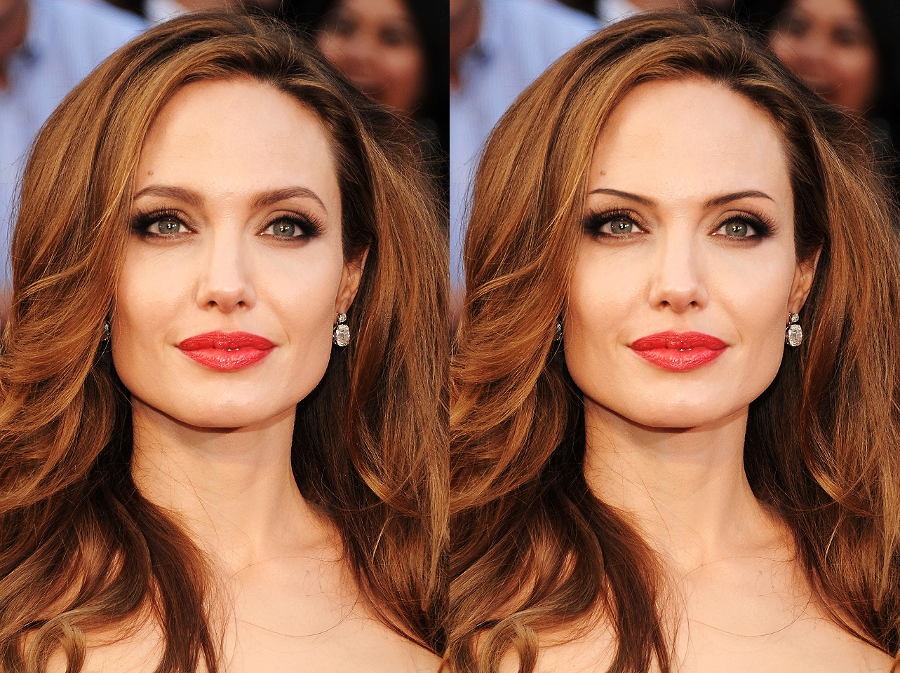 Les sourcils audacieux originaux d'Angelina Jolie en 2012 contre un look de sourcils fins édité numériquement | Source : Getty Images