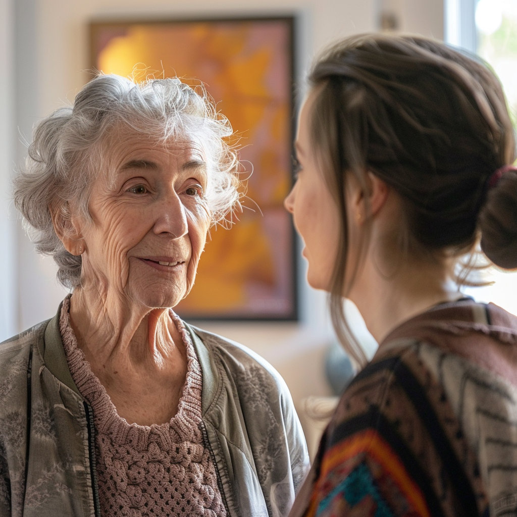 Une femme âgée qui parle à sa petite-fille | Source : Midjourney