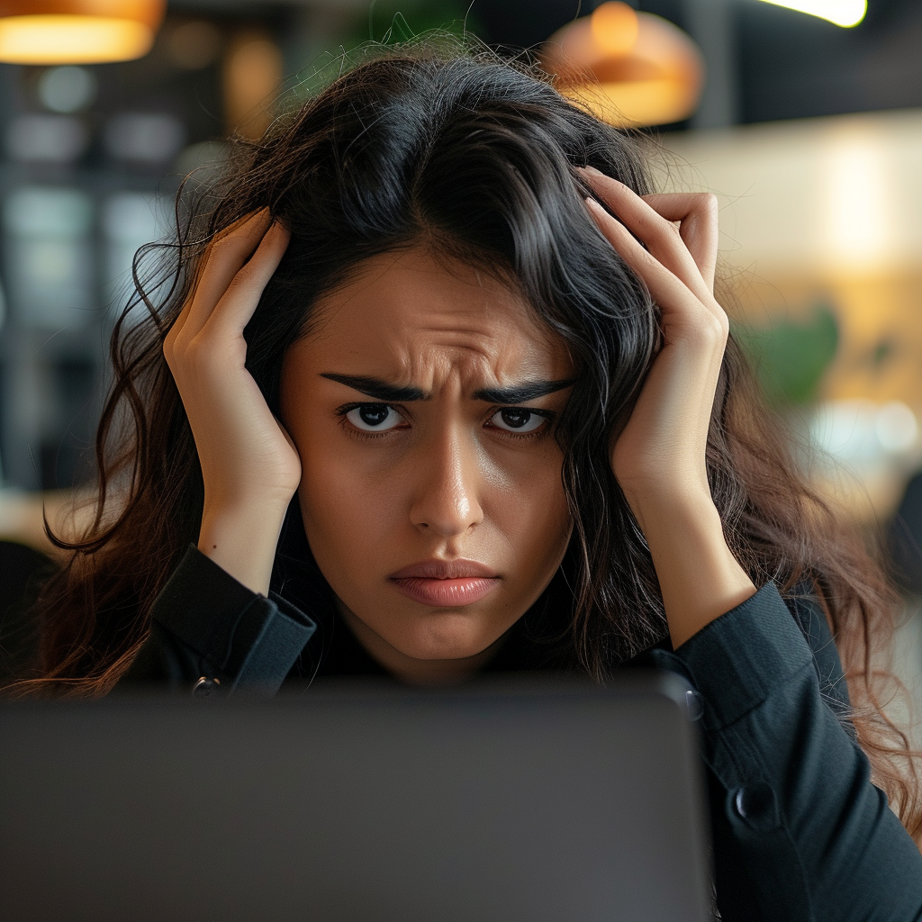 Une femme frustrée qui se tient la tête | Source : Midjourney