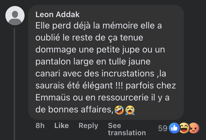 Commentaire d'internaute sur la tenue de Virginie Efira | Source : capture facebook.com/parismatchmag