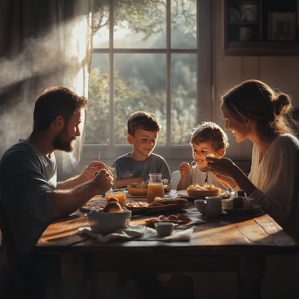 Une famille prenant son petit déjeuner | Source : Midjourney