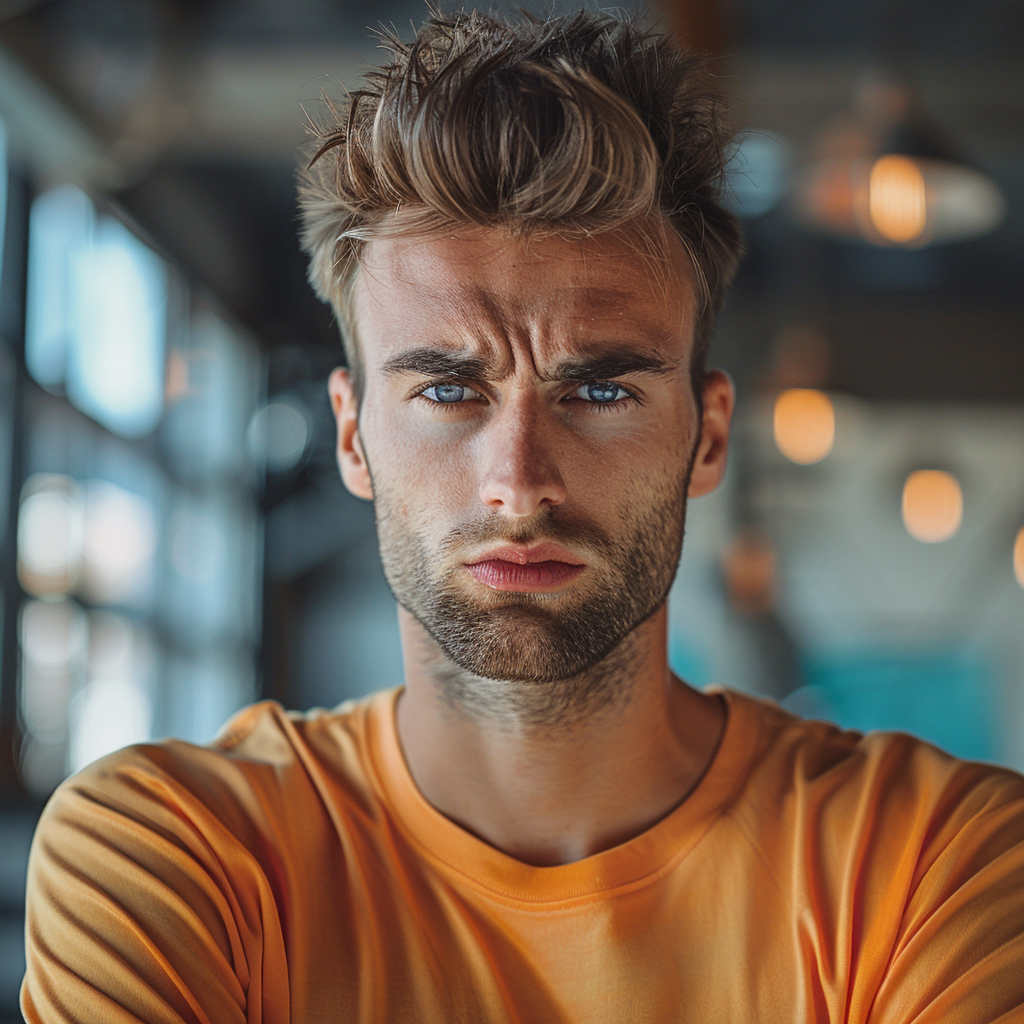 Homme contrarié qui fronce les sourcils | Source : Midjourney