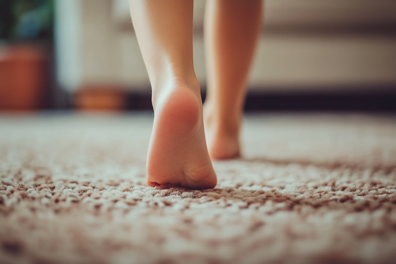 Une fille qui marche pieds nus sur un tapis | Source : Midjourney