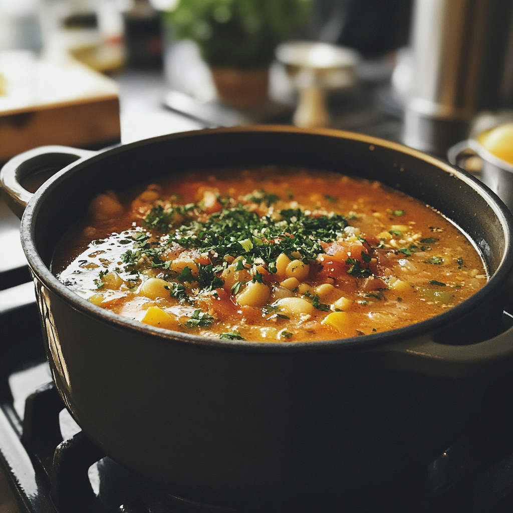 Une marmite de soupe sur un réchaud | Source : Midjourney