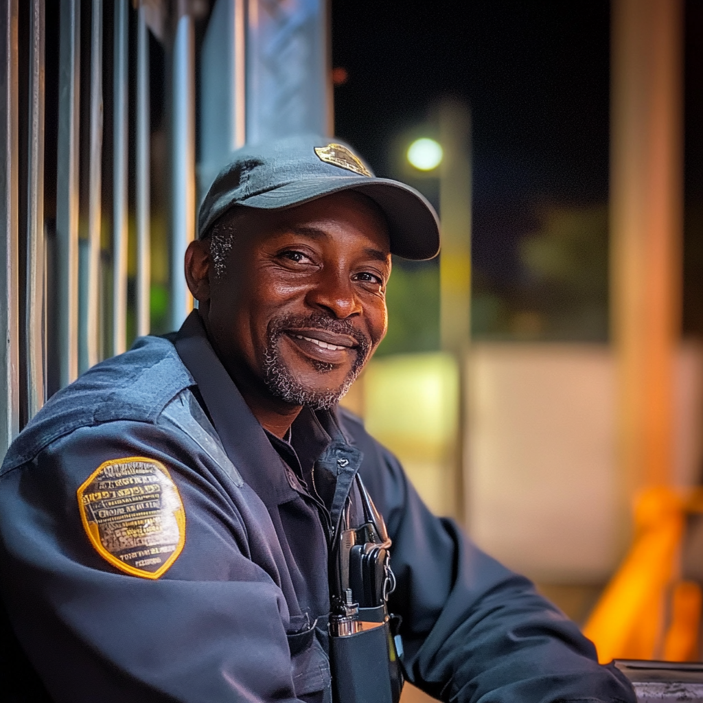 Un agent de sécurité souriant | Source : Midjourney