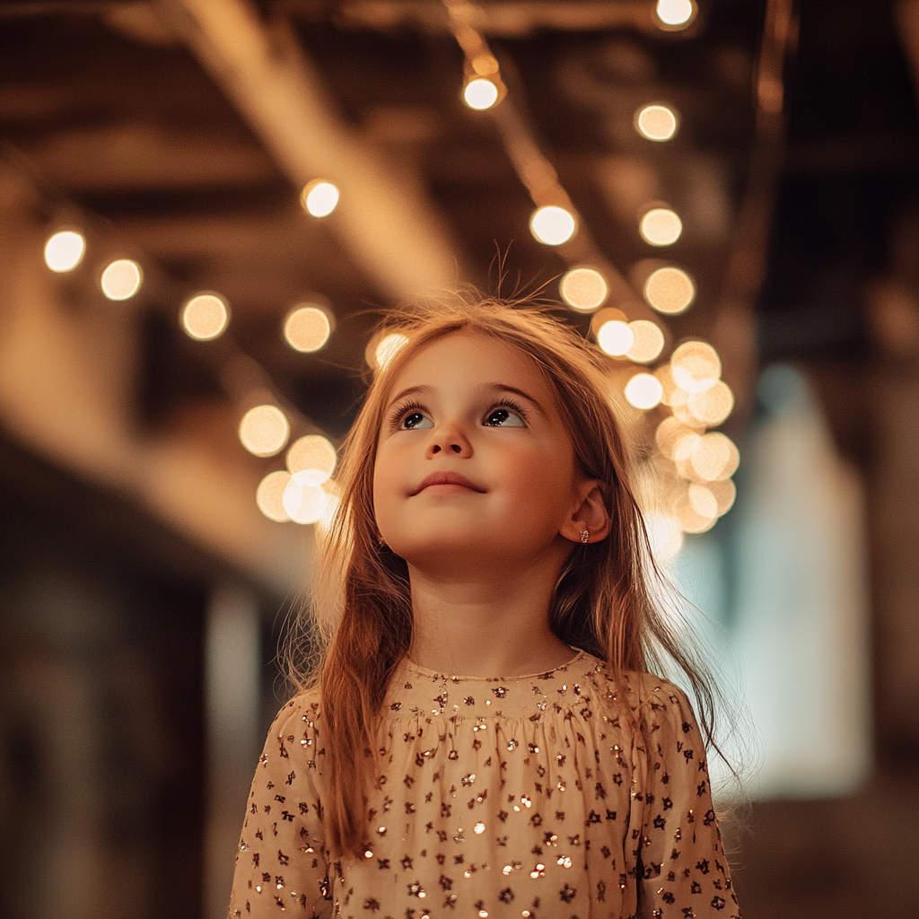 Petite fille debout dans un magnifique sous-sol | Source : Midjourney