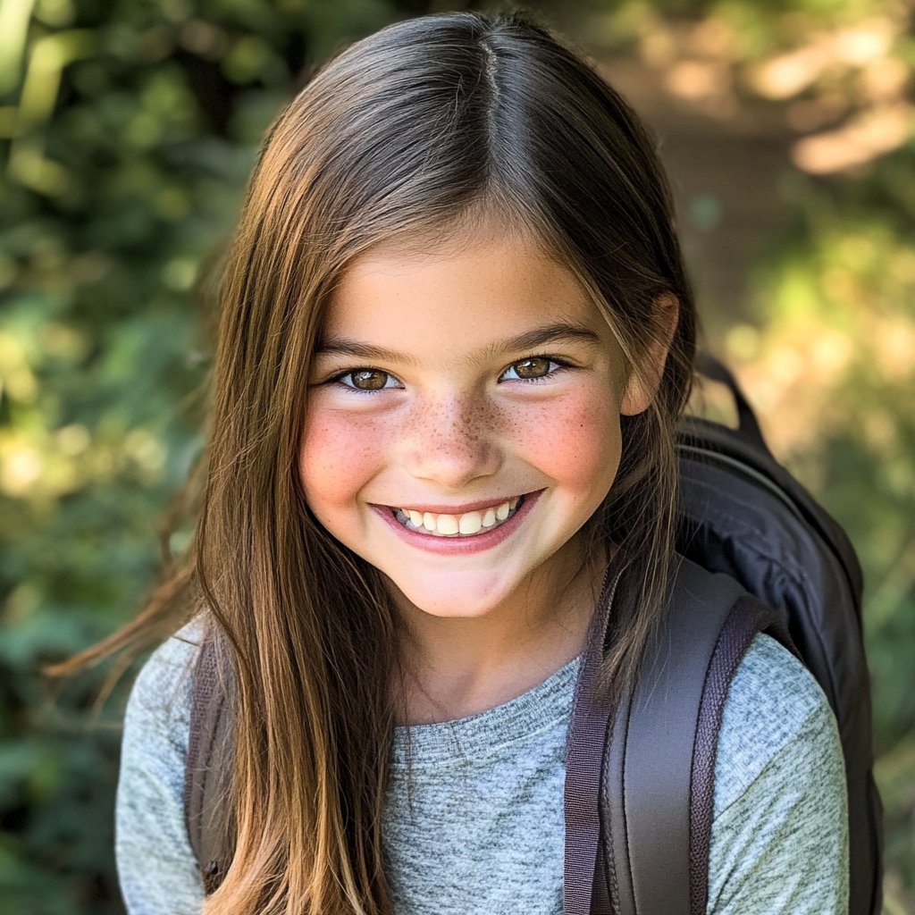 Une fille souriante avec un sac à dos | Source : Midjourney