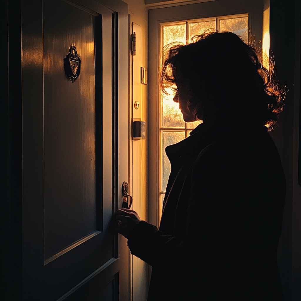 A woman locking the door | Source: Midjourney