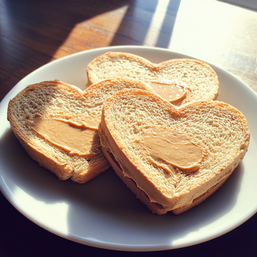 Sandwichs au beurre de cacahuètes en forme de cœur | Source : Midjourney