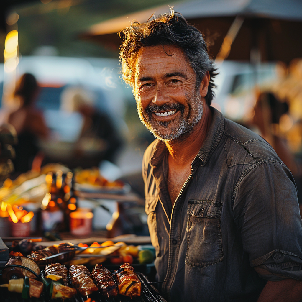 Un homme d'âge moyen heureux lors d'un barbecue | Source : Midjourney