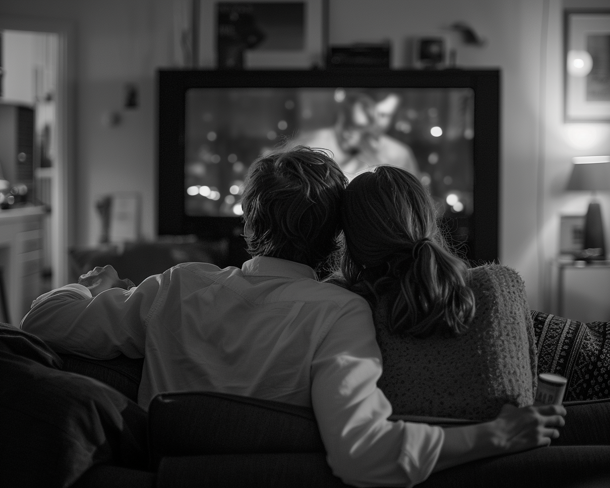 Un couple assis et regardant la télévision | Source : Midjourney