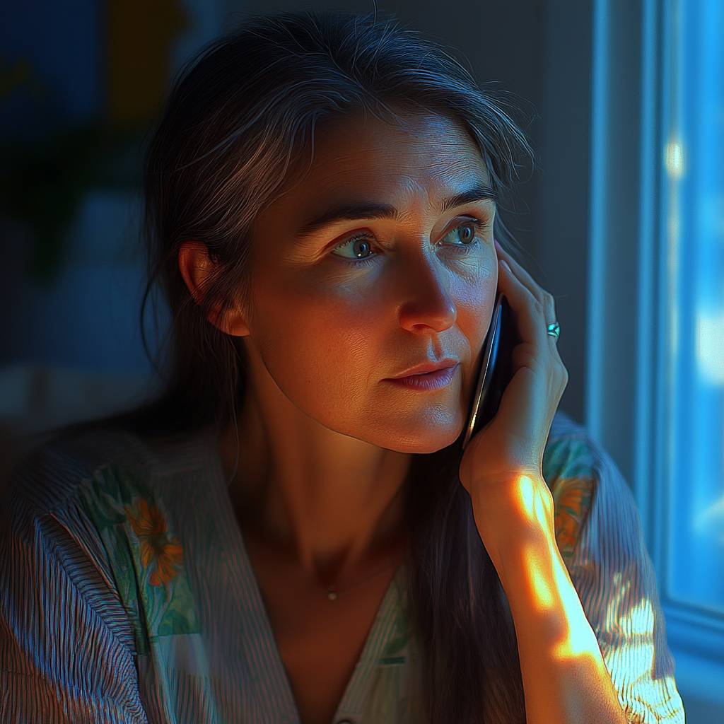 Une femme qui parle à son fils au téléphone | Source : Midjourney