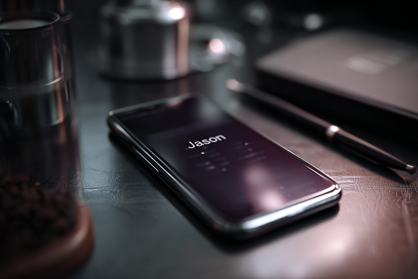 Un téléphone avec le nom de Jason affiché dessus | Source : Midjourney