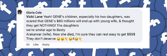 Un fan partage son opinion sur la possibilité que les enfants de Gene Hackman héritent de son patrimoine, extrait d'un post daté du 11 mars 2025 | Source : Facebook/DailyMail