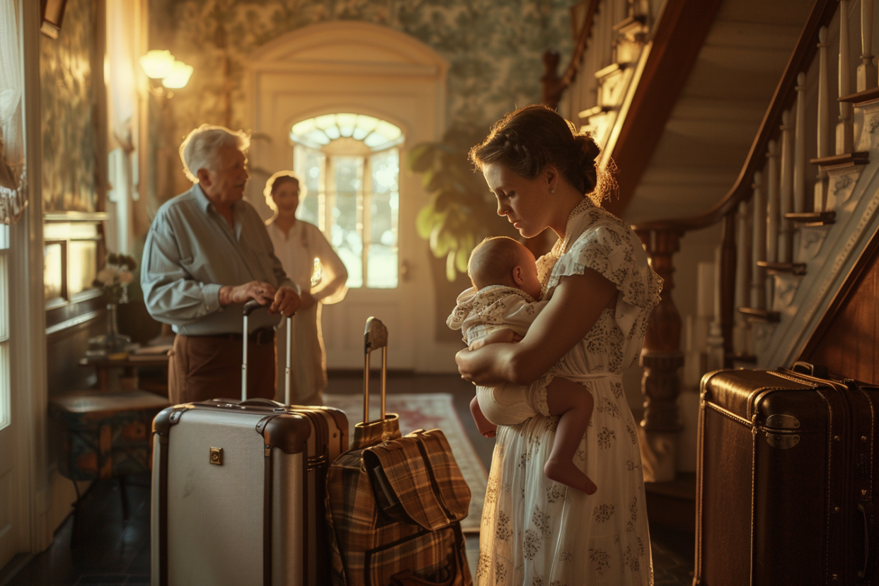 Une femme tenant son bébé dans un couloir | Source : MidJourney